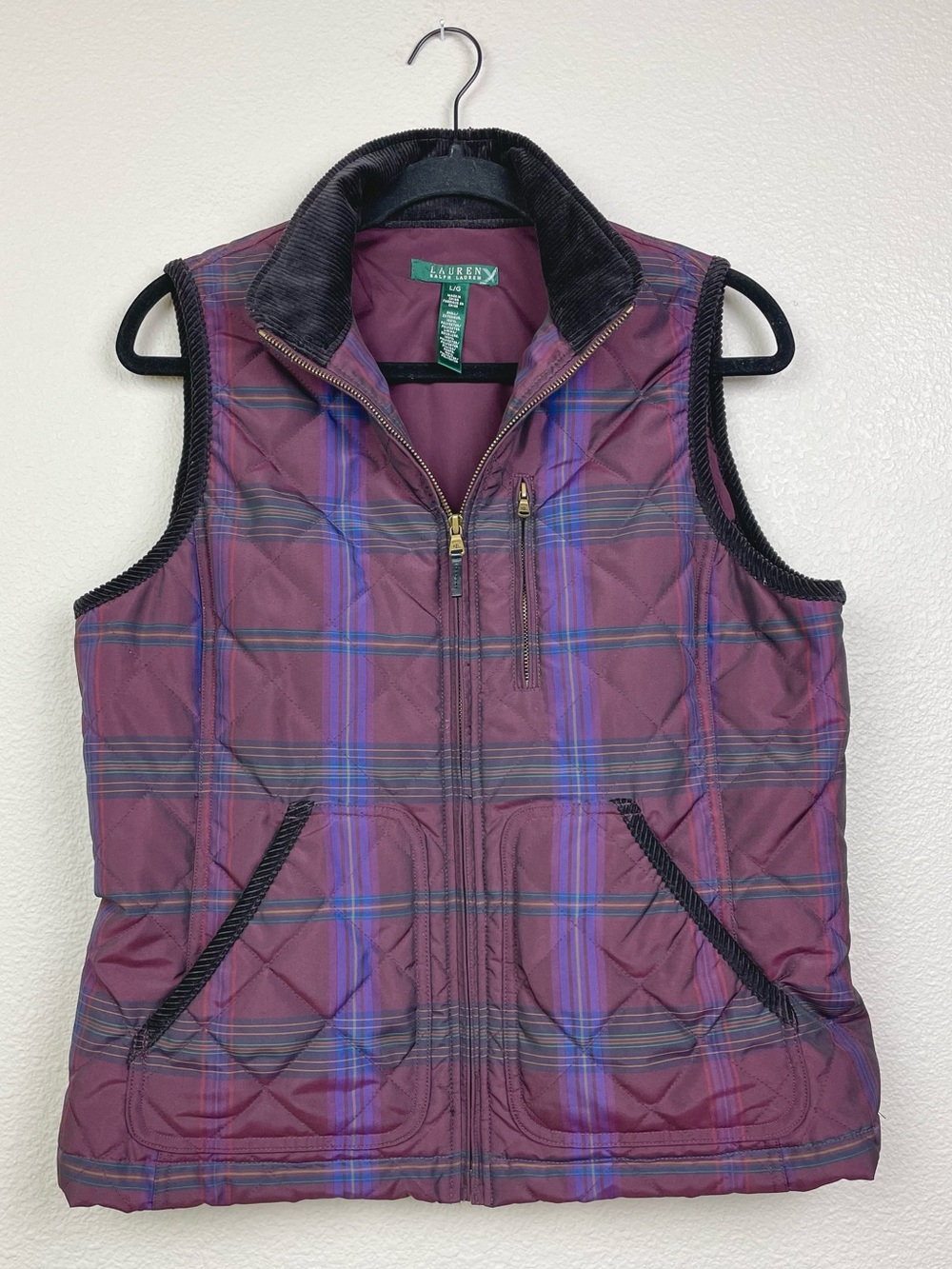 Lauren Ralph Lauren Women's Large Tartan Plaid Quilted Full Zip Vest Equestrian - Picture 7 of 16